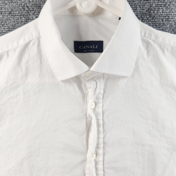 Canali Cotton French Cuff Italy 16.5 White Solid Button Up Men Luxury Shirt - Picture 1 of 16
